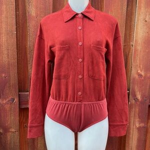 Etophe Studio Faux Suede Button Snap Bodysuit Long Sleeve Size S New